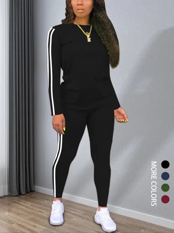 Sora Two Piece Set | Cozy Striped Long Sleeve Top & Pants 0