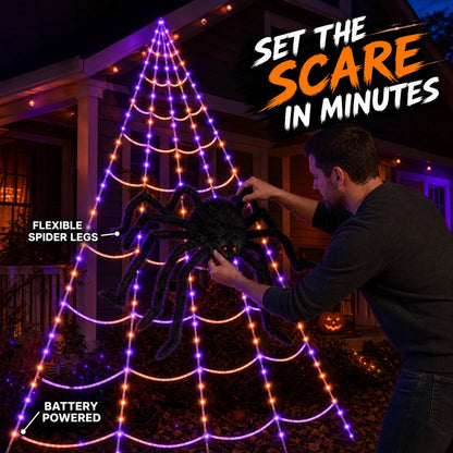 Spooktacular LED Spider Web Lights | 250 Orange & Purple Halloween Lights with Remote Control 1