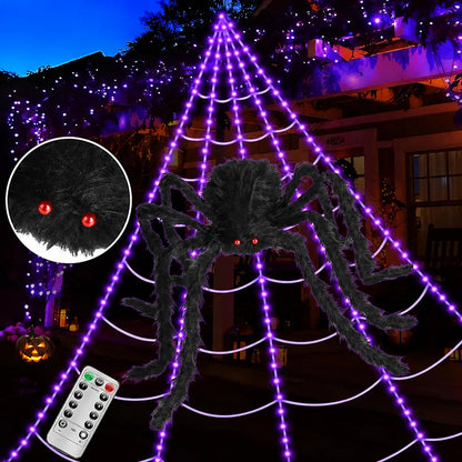 Spooktacular LED Spider Web Lights | 250 Orange & Purple Halloween Lights with Remote Control 4
