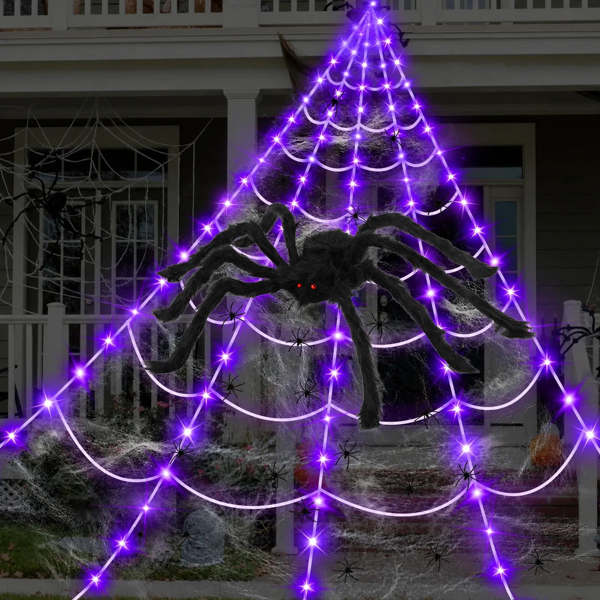 Spooktacular LED Spider Web Lights | 250 Orange & Purple Halloween Lights with Remote Control 5