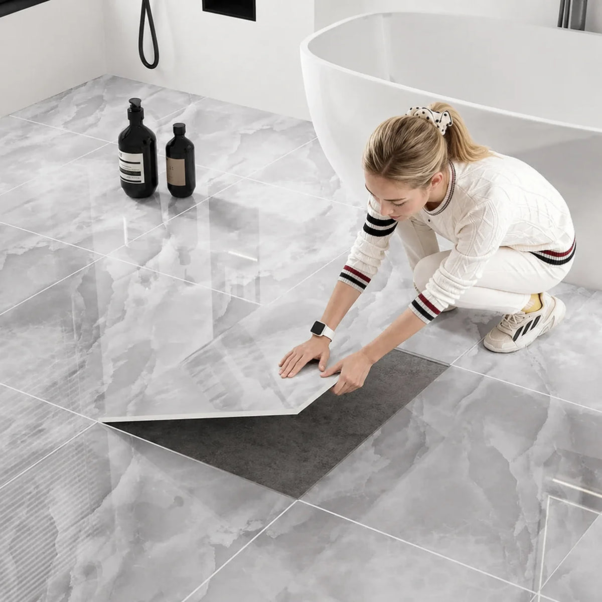 StellarStep Peel & Stick Tiles | Waterproof Vinyl, Slip-Resistant, Set of 5 1