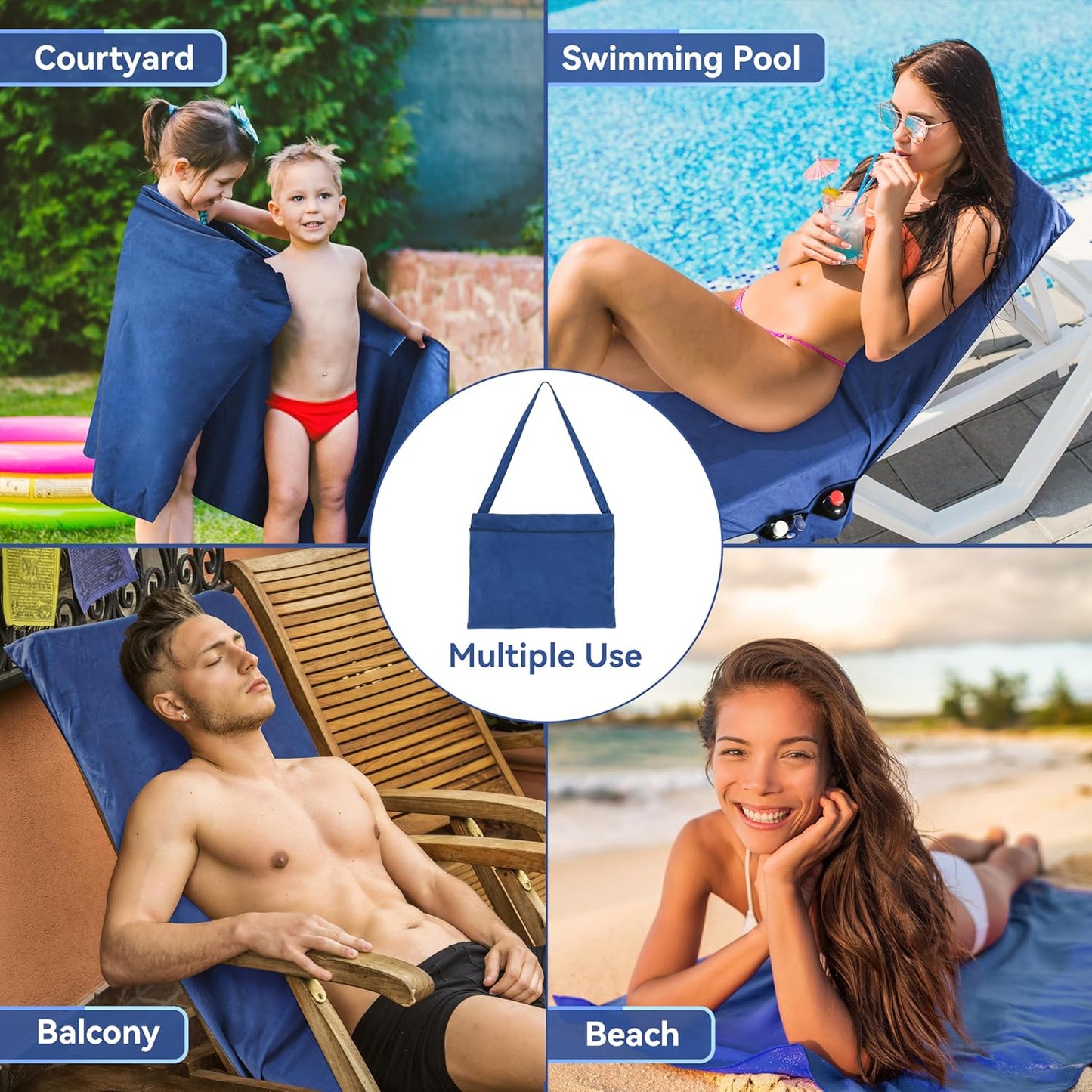Sunny Lounger Towel | Quick-Dry, Portable with Pockets 3