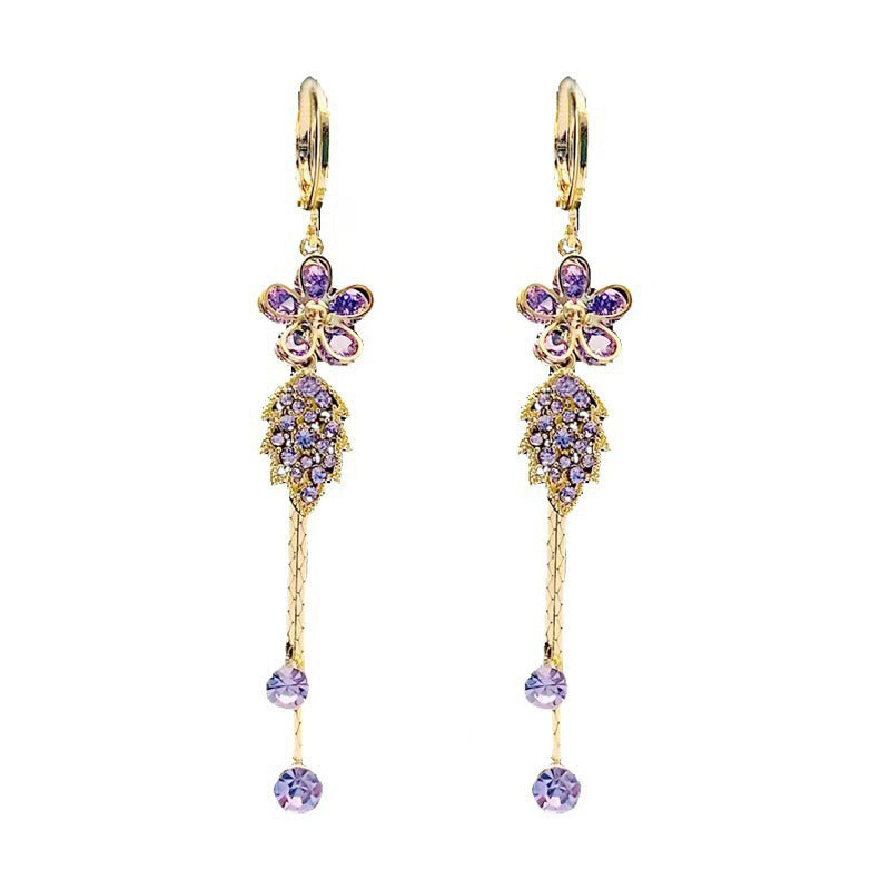 Syntheia Floral Tassel Earrings for Women | Purple Rhinestone Accents 1