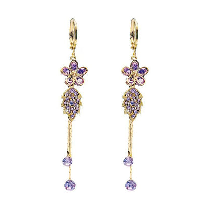 Syntheia Floral Tassel Earrings for Women | Purple Rhinestone Accents 1