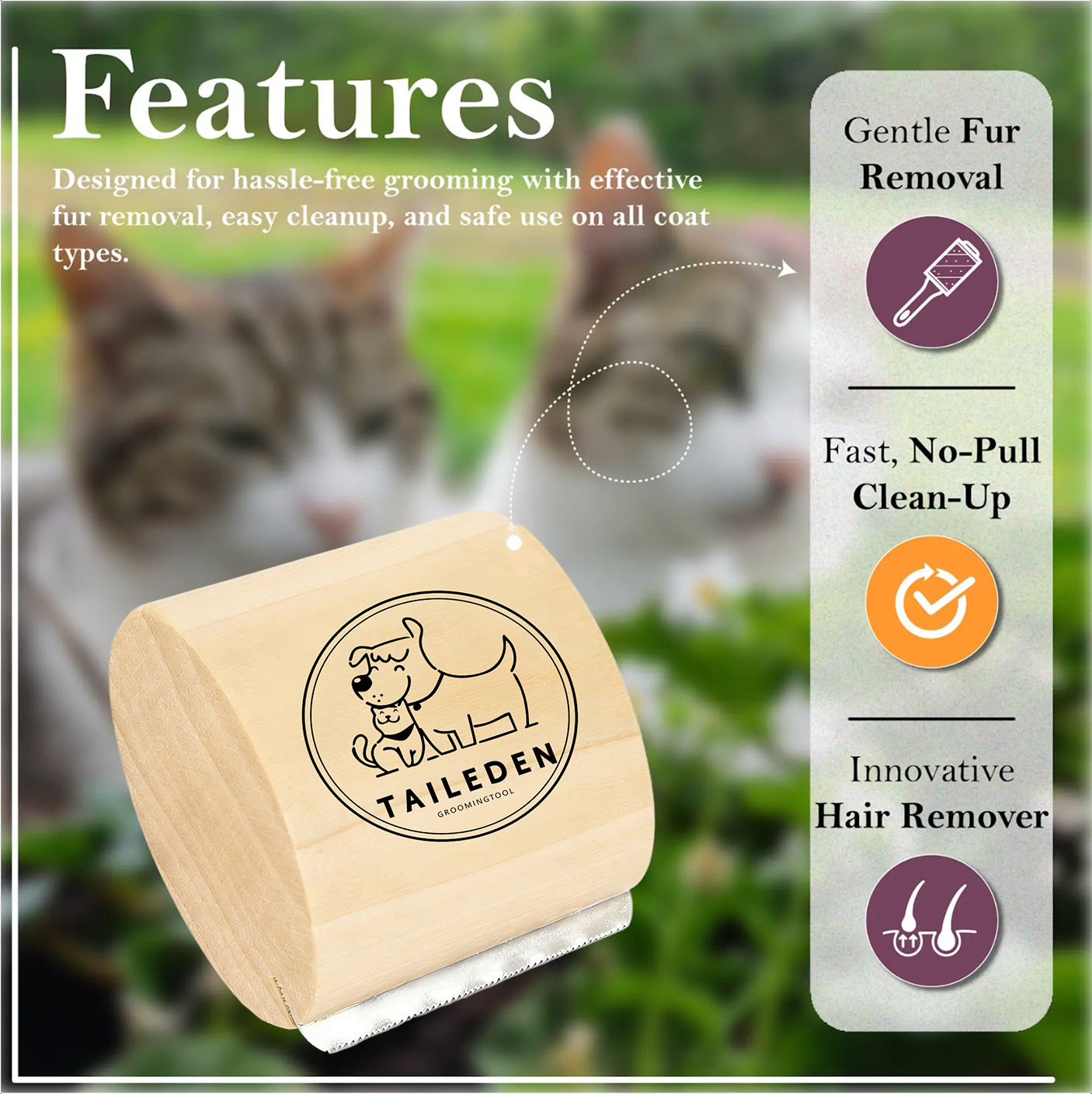 Taily Pet Brush | Wooden Handle, Stainless Steel Deshedding Tool for Cats and Dogs 0