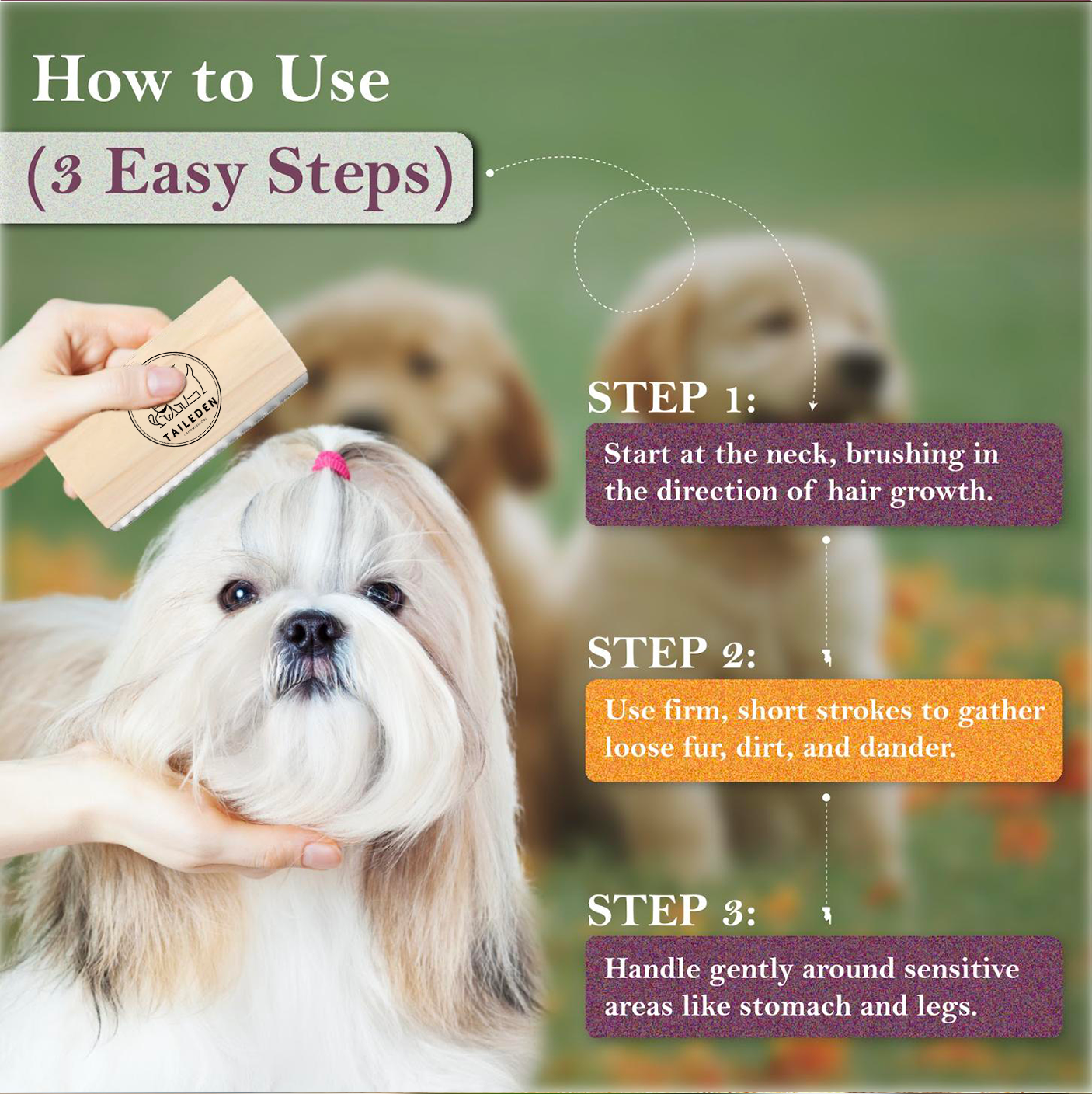 Taily Pet Brush | Wooden Handle, Stainless Steel Deshedding Tool for Cats and Dogs 5