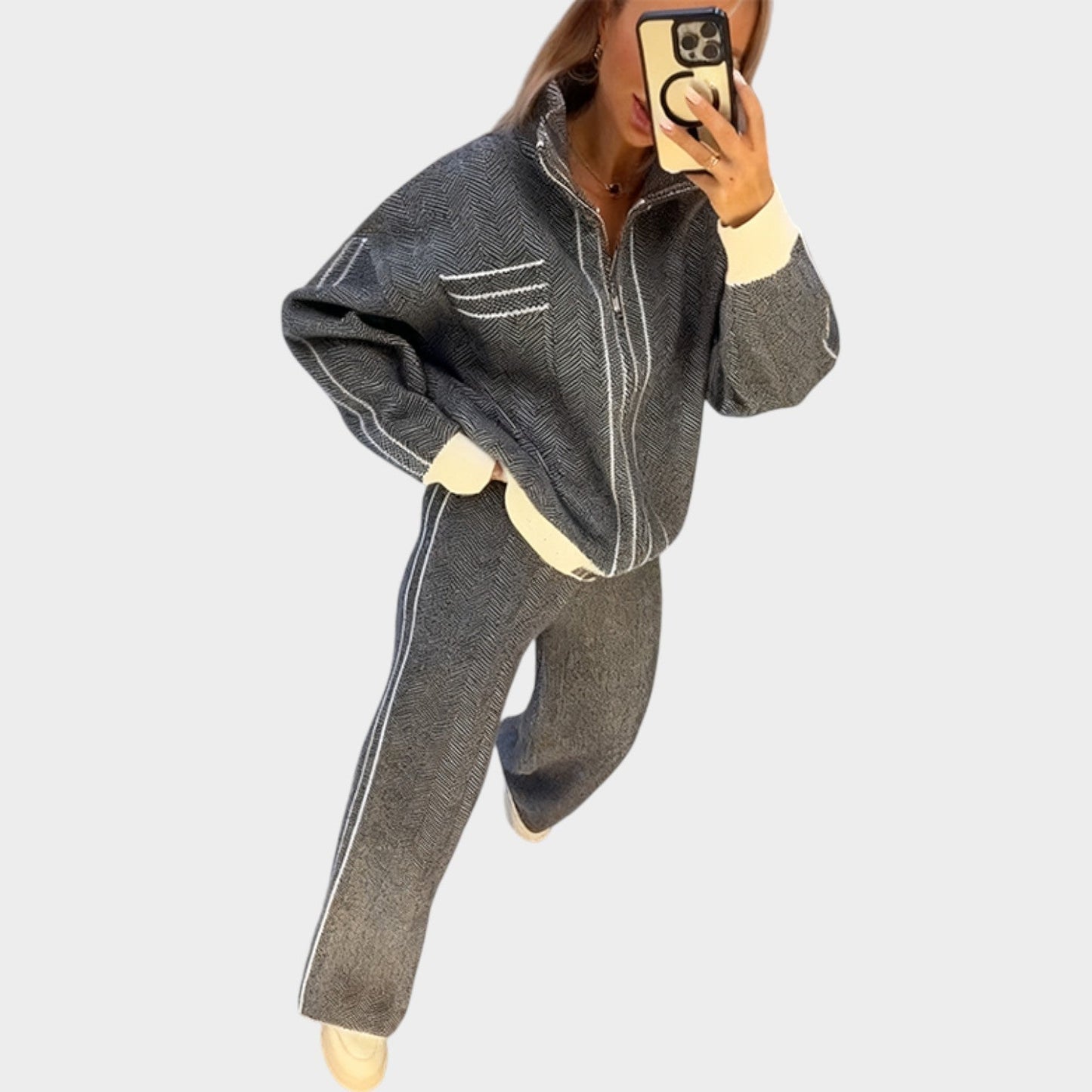 Tara Textured Set | Zip-Up Top and Relaxed Trousers 1