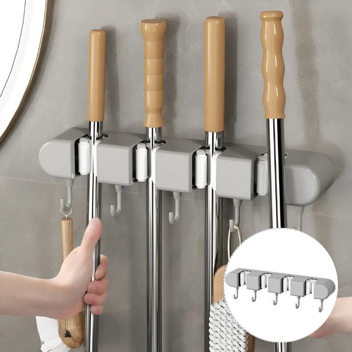 TidyGrip Tool Organizer | Wall Mount Broom Holder, Damage-Free Installation