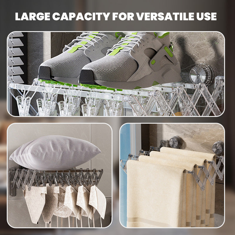 Tresco Wall Mounted Drying Rack | Foldable, 20 Clips, Suction Cup Mount 2