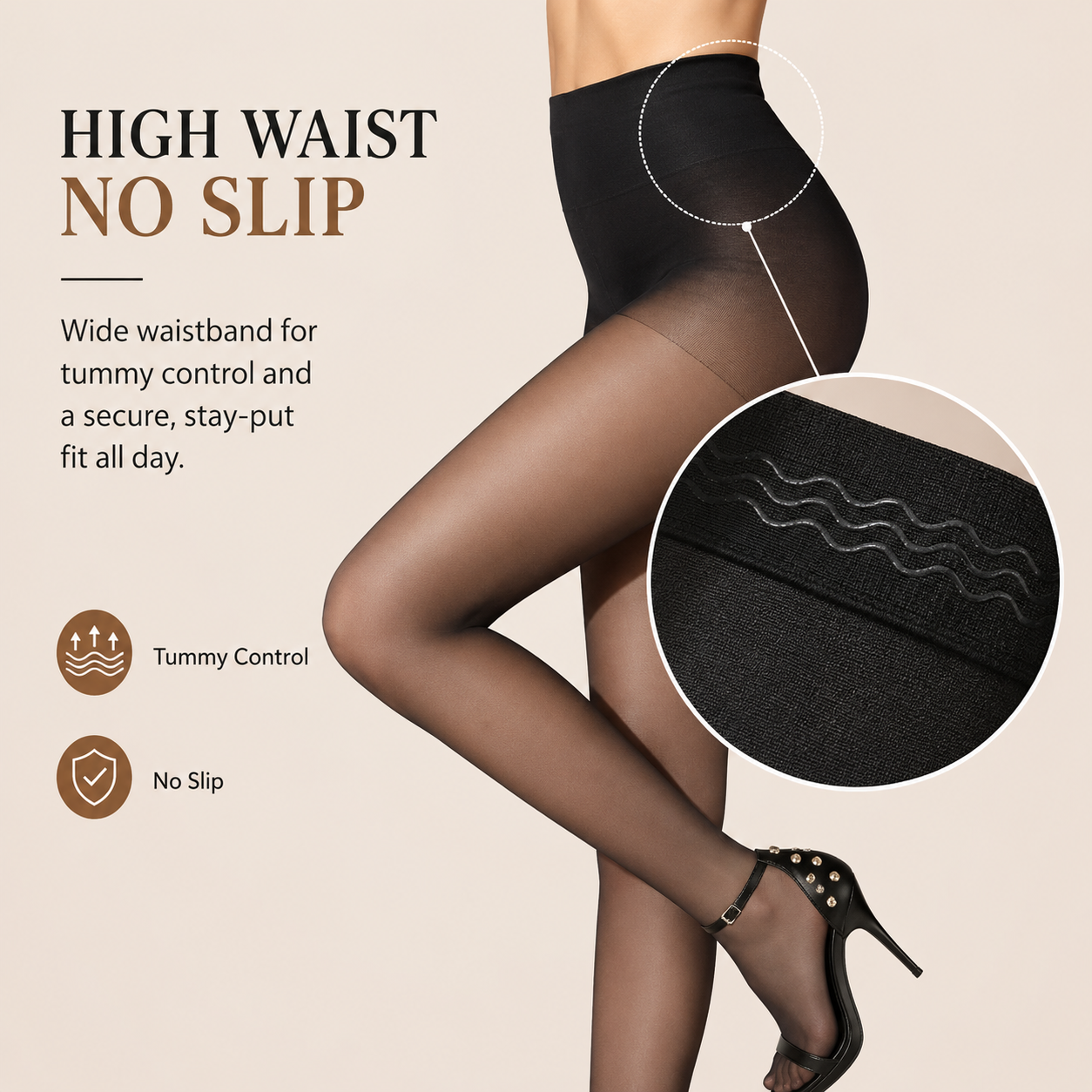 Vela Sheer Pantyhose | Control Top, Run-Resistant, Reinforced Toe 3