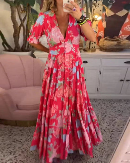 Vera Floral Maxi Dress | A-Line, Cotton Polyester, V-Neck, Puff Sleeves 1