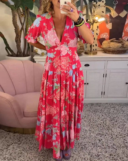 Vera Floral Maxi Dress | A-Line, Cotton Polyester, V-Neck, Puff Sleeves 2
