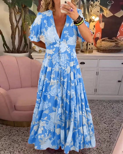 Vera Floral Maxi Dress | A-Line, Cotton Polyester, V-Neck, Puff Sleeves 4