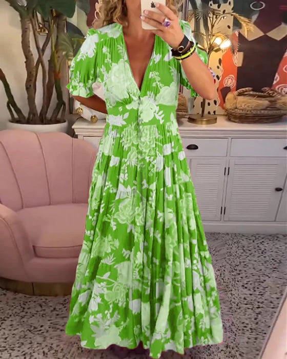 Vera Floral Maxi Dress | A-Line, Cotton Polyester, V-Neck, Puff Sleeves 5