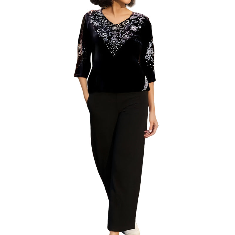 Vera Velvet Set | Rhinestone Embellished Top and Pants 0