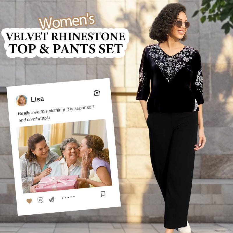 Vera Velvet Set | Rhinestone Embellished Top and Pants 1