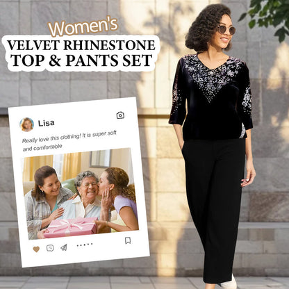 Vera Velvet Set | Rhinestone Embellished Top and Pants 1