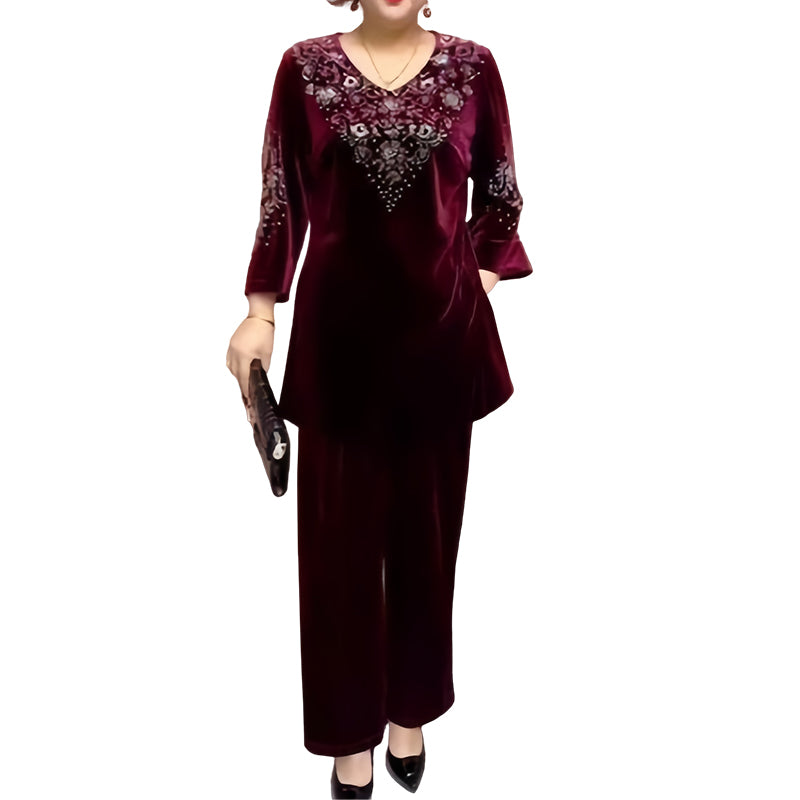 Vera Velvet Set | Rhinestone Embellished Top and Pants 10