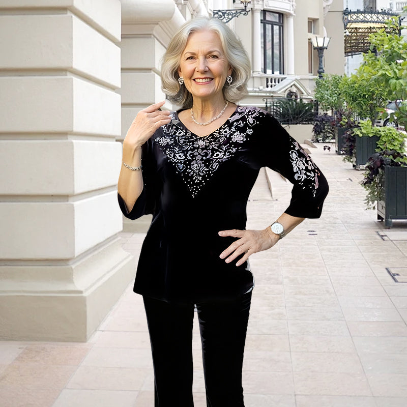 Vera Velvet Set | Rhinestone Embellished Top and Pants 6