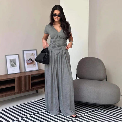 Vera Wrap Top & Wide-Leg Pants Set | Comfortable Cotton Blend 0