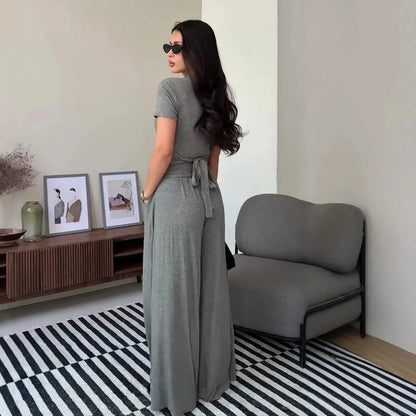 Vera Wrap Top & Wide-Leg Pants Set | Comfortable Cotton Blend 1