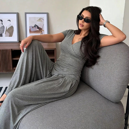 Vera Wrap Top & Wide-Leg Pants Set | Comfortable Cotton Blend 2
