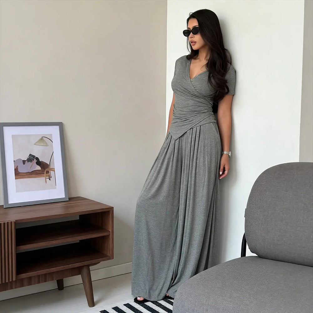 Vera Wrap Top & Wide-Leg Pants Set | Comfortable Cotton Blend 4