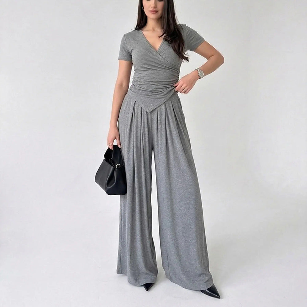 Vera Wrap Top & Wide-Leg Pants Set | Comfortable Cotton Blend 6