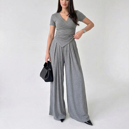 Vera Wrap Top & Wide-Leg Pants Set | Comfortable Cotton Blend 6