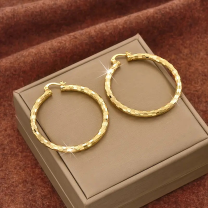 Viora Gold Hoop Earrings | Textured Minimalist Round Design, Secure Snap Closure 0