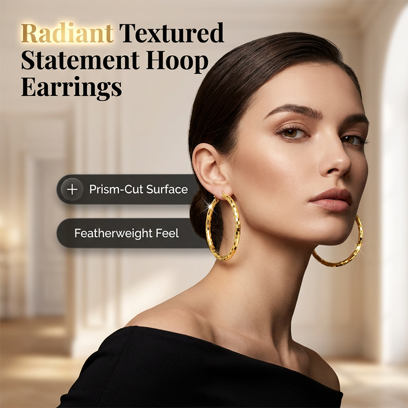 Viora Gold Hoop Earrings | Textured Minimalist Round Design, Secure Snap Closure 1