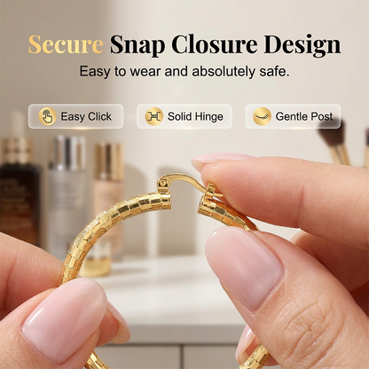 Viora Gold Hoop Earrings | Textured Minimalist Round Design, Secure Snap Closure 4