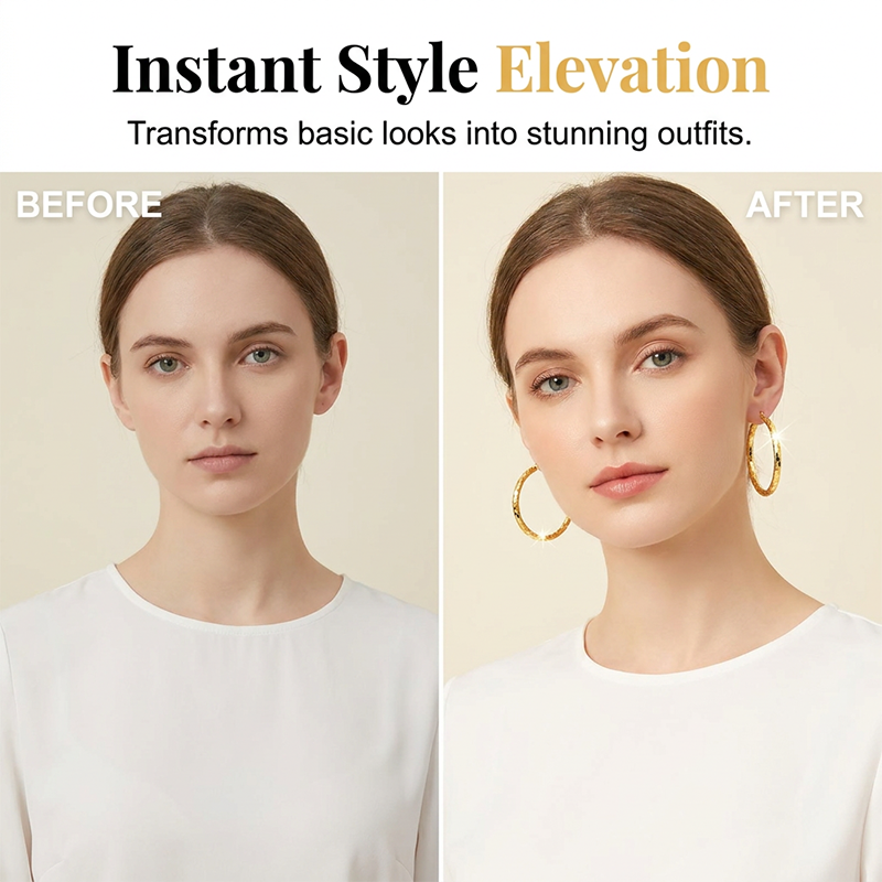 Viora Gold Hoop Earrings | Textured Minimalist Round Design, Secure Snap Closure 5
