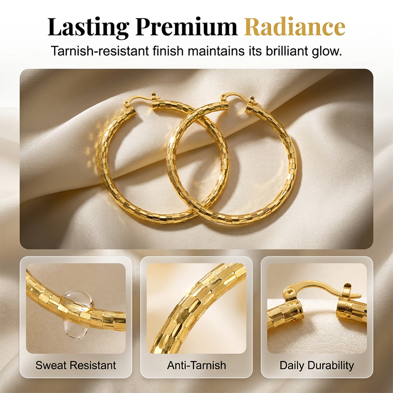 Viora Gold Hoop Earrings | Textured Minimalist Round Design, Secure Snap Closure 7