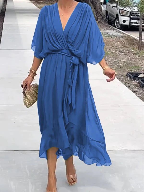 Viora Maxi Dress | Elegant V-Neck, 3/4 Sleeves, Soft Polyester 10