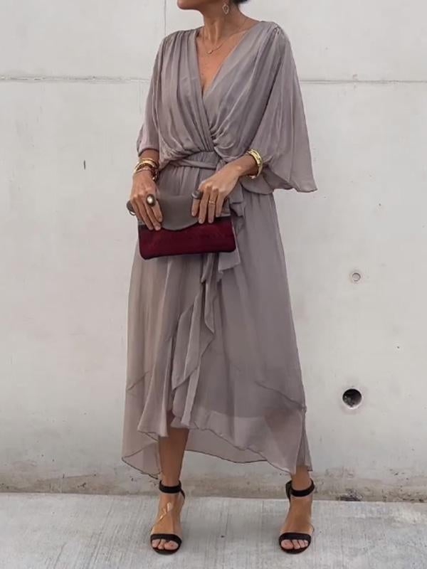 Viora Maxi Dress | Elegant V-Neck, 3/4 Sleeves, Soft Polyester 11