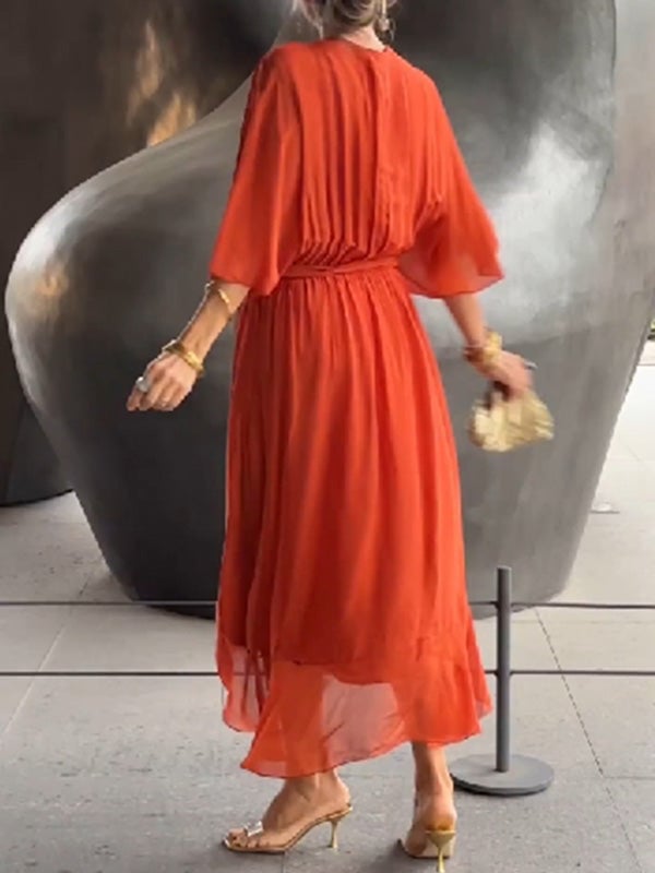 Viora Maxi Dress | Elegant V-Neck, 3/4 Sleeves, Soft Polyester 4