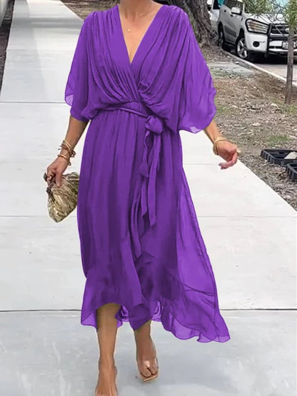 Viora Maxi Dress | Elegant V-Neck, 3/4 Sleeves, Soft Polyester 5