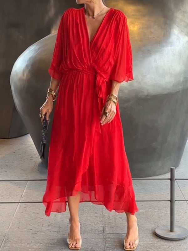 Viora Maxi Dress | Elegant V-Neck, 3/4 Sleeves, Soft Polyester 6