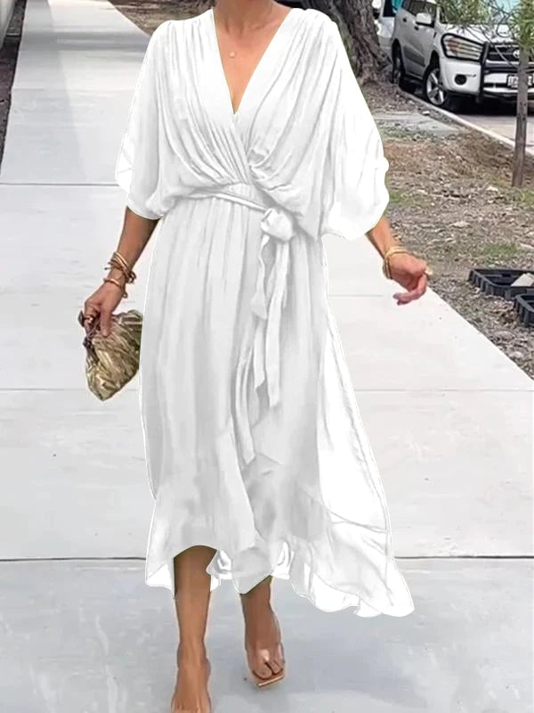 Viora Maxi Dress | Elegant V-Neck, 3/4 Sleeves, Soft Polyester 7