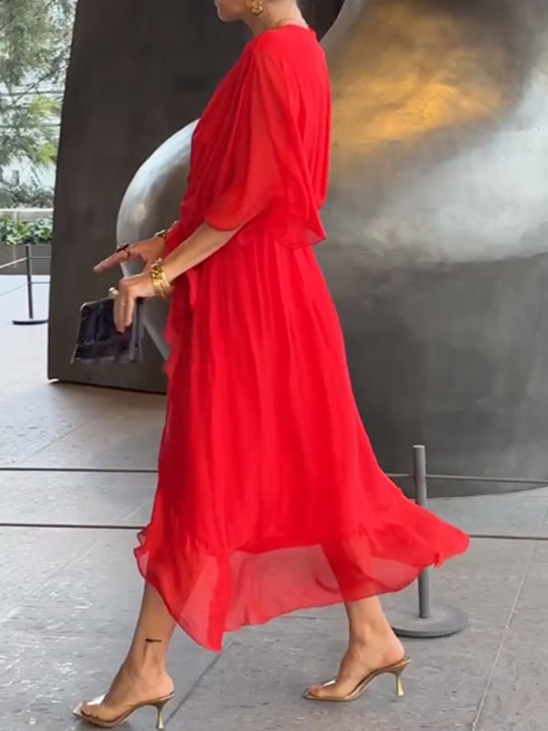 Viora Maxi Dress | Elegant V-Neck, 3/4 Sleeves, Soft Polyester 8