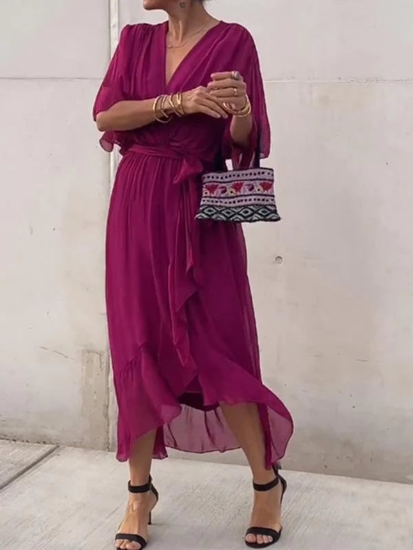 Viora Maxi Dress | Elegant V-Neck, 3/4 Sleeves, Soft Polyester 9