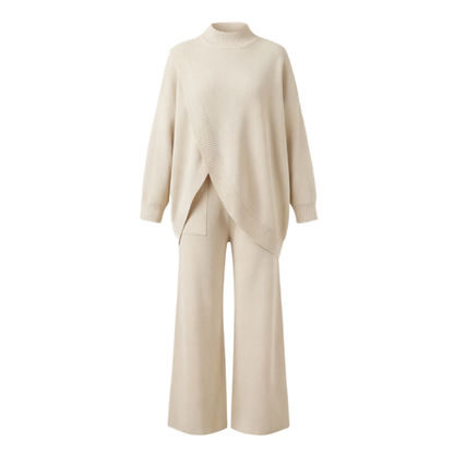 Viva Asymmetric Knit Set | Soft Polyester, Wide Leg Pants 0