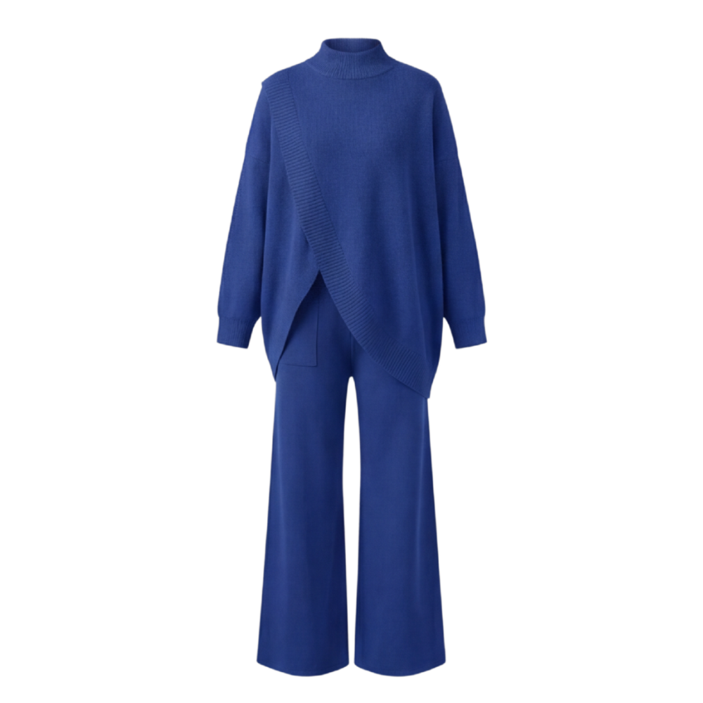 Viva Asymmetric Knit Set | Soft Polyester, Wide Leg Pants 11