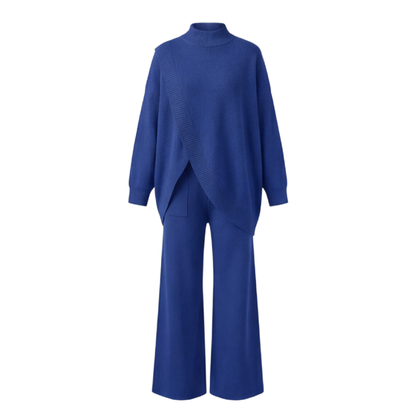 Viva Asymmetric Knit Set | Soft Polyester, Wide Leg Pants 11