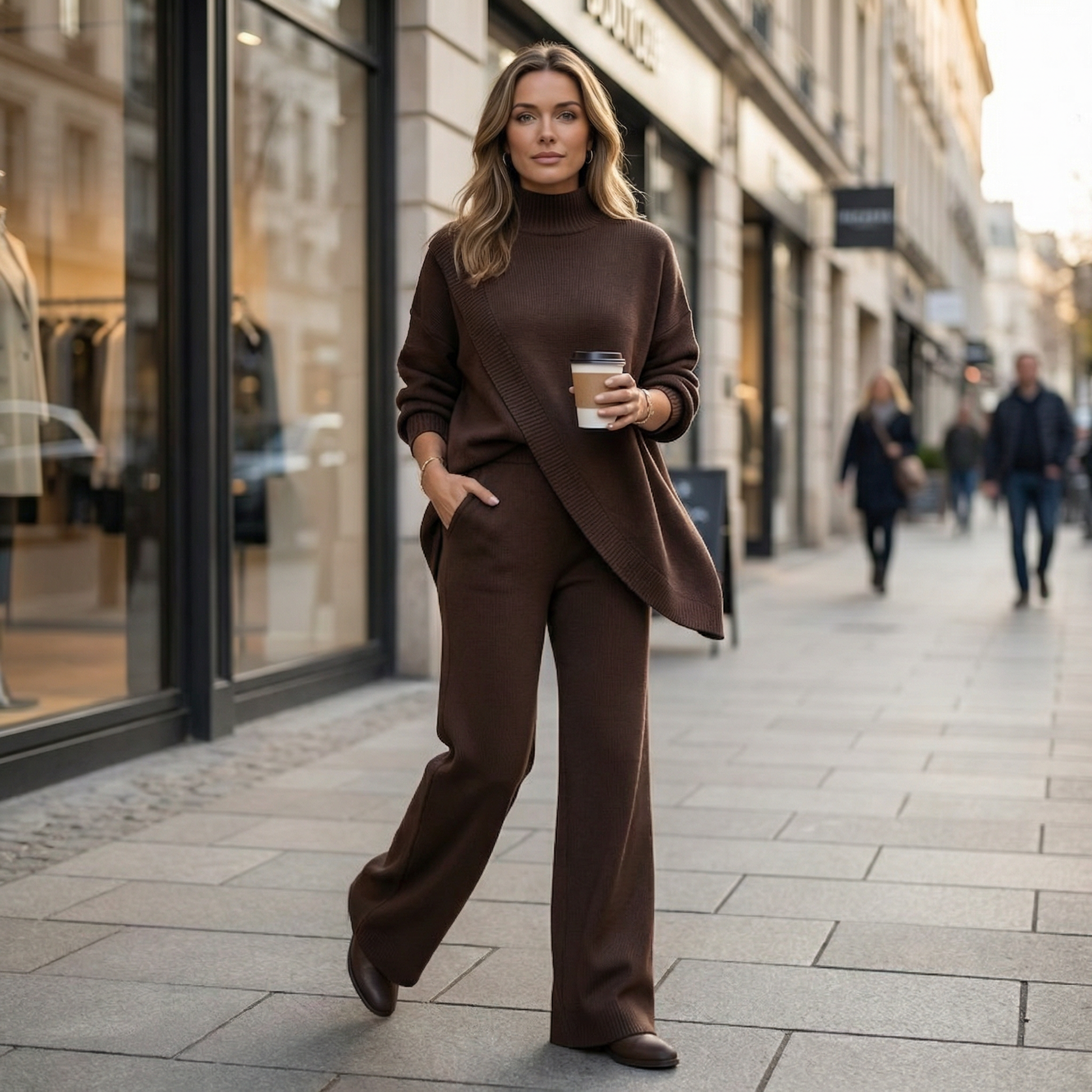 Viva Asymmetric Knit Set | Soft Polyester, Wide Leg Pants 5