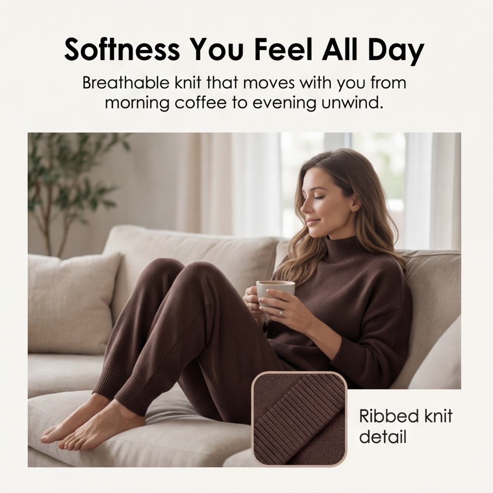 Viva Asymmetric Knit Set | Soft Polyester, Wide Leg Pants 6