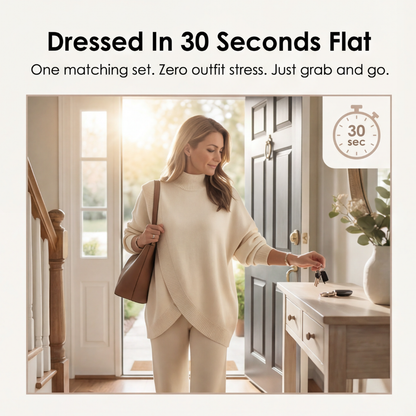 Viva Asymmetric Knit Set | Soft Polyester, Wide Leg Pants 8