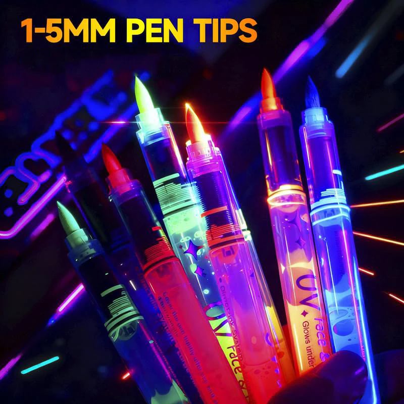Vivid Glow Markers Set | UV Reactive, Skin-Safe 4