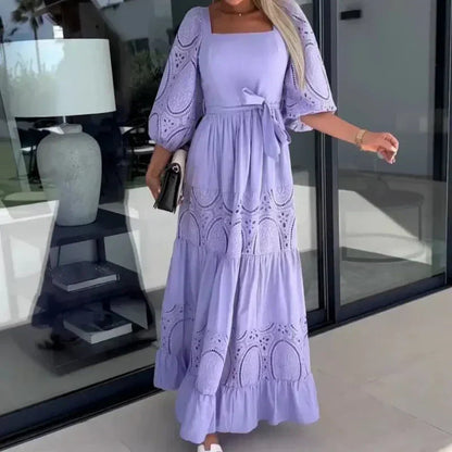 Wanda Maxi Dress | Unique Patchwork Design, Tie Waist, Square Neckline 7